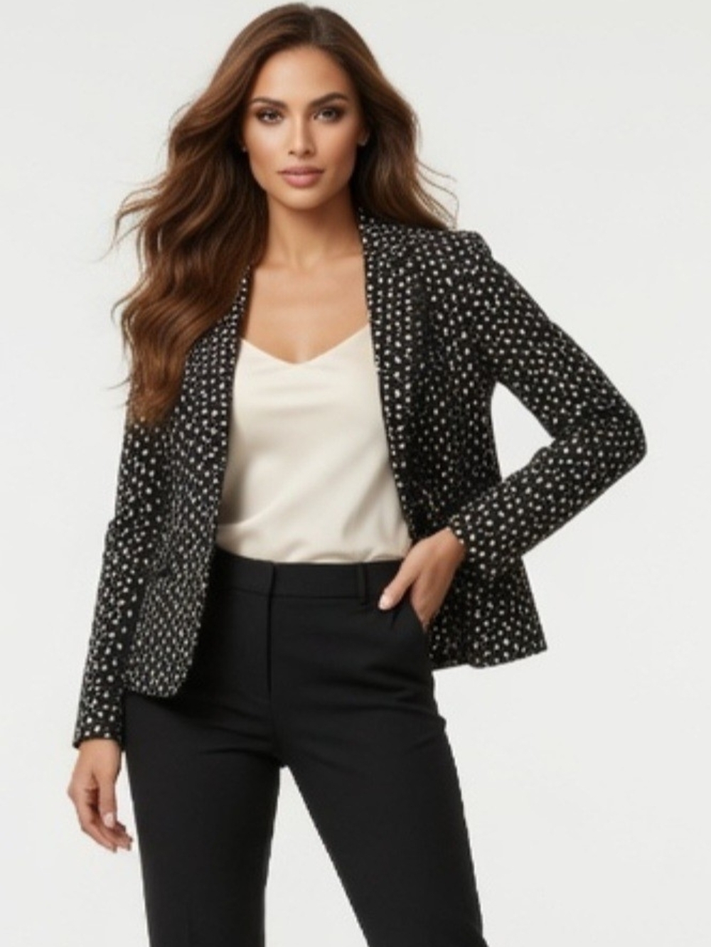 ANN TAYLOR LOFT EYELET FLORAL BLAZER JACKET TAN/BLACK CAREER (SIZE 6)